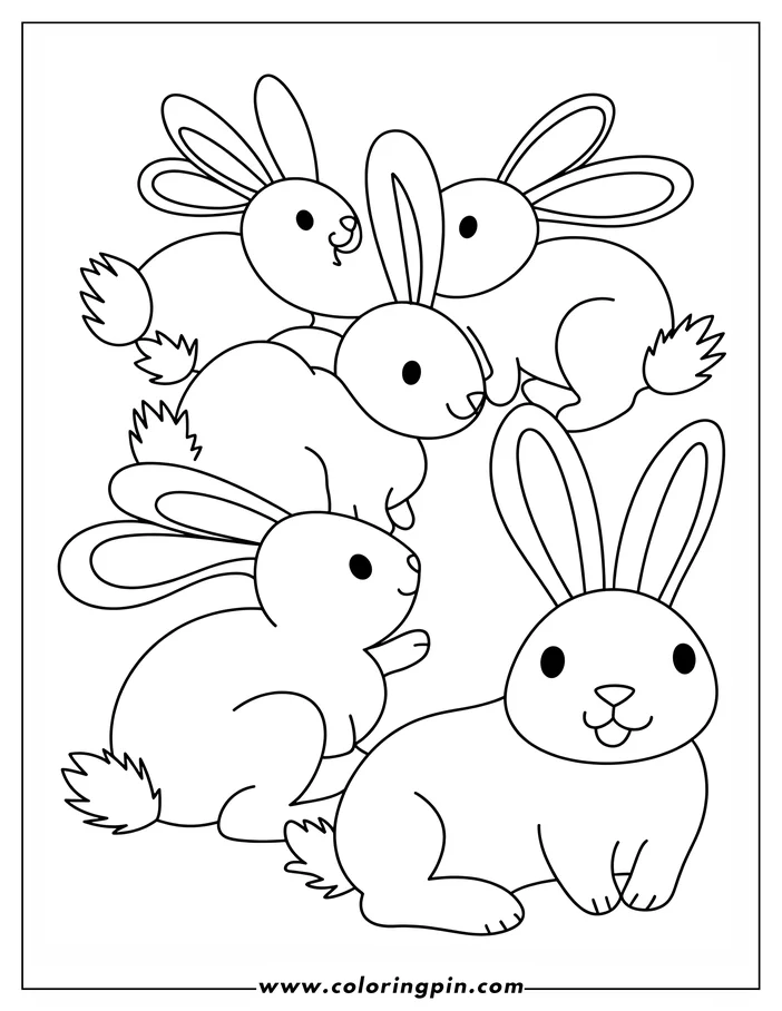 Five bunnies huddle together.