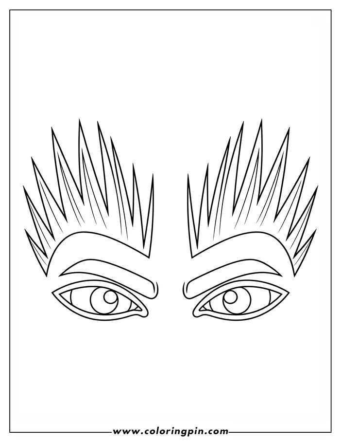 Line art of a pair of expressive eyes with distinct pointed eyebrows.