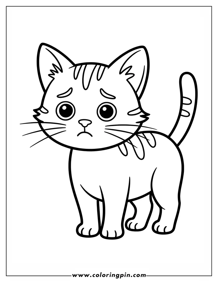 Outline of a sad-looking cartoon cat
