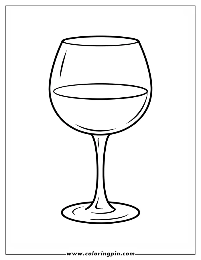 Line art of a wine glass partially filled with liquid