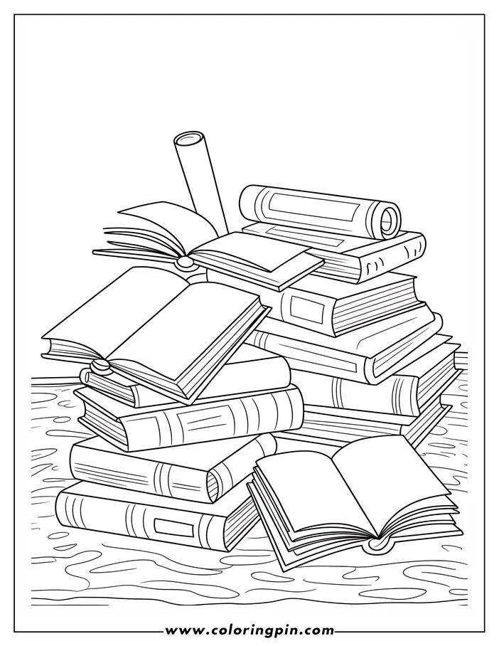 A stack of books and scrolls on a table