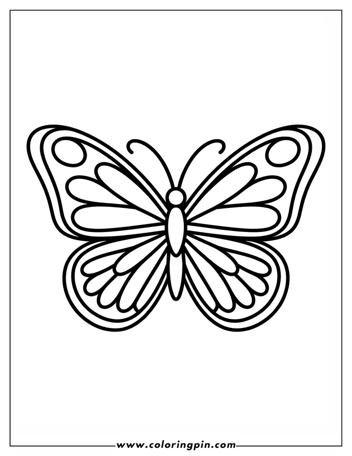 Outline of a butterfly with patterned wings and circular spots.