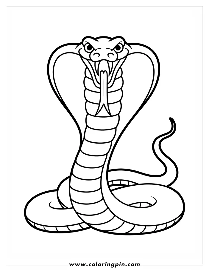 Line drawing of a cobra snake with its hood expanded, ready to strike.