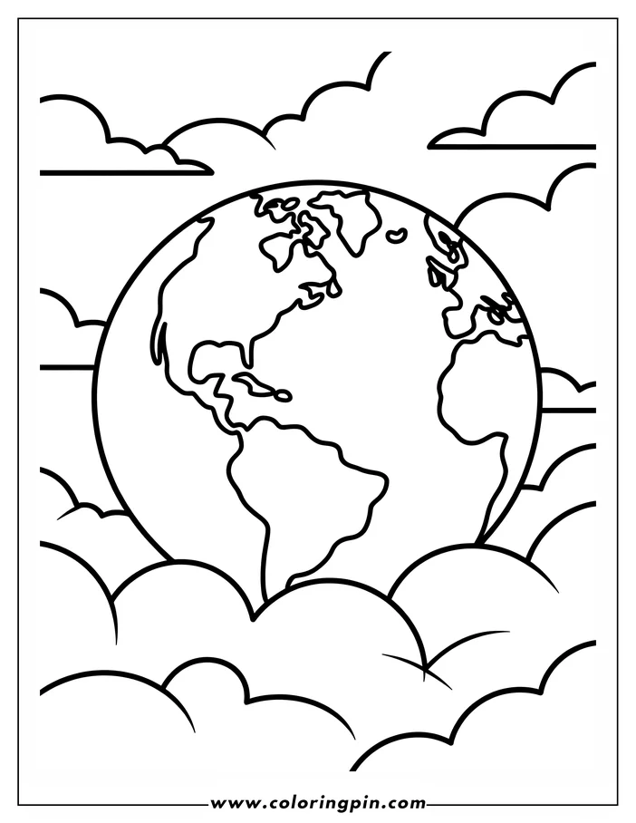 Outline of the Earth surrounded by clouds