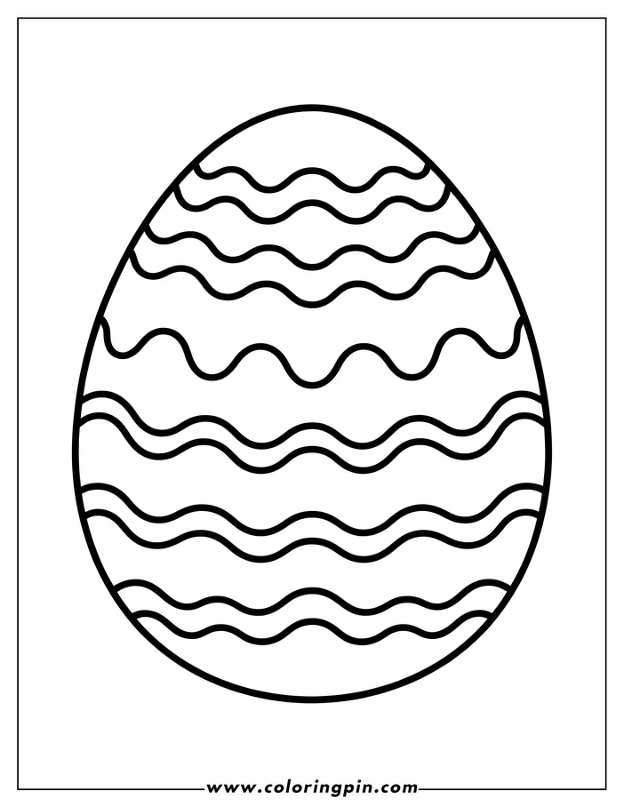 Simple line art of an Easter egg decorated with horizontal wavy stripes. This coloring sheet design is perfect for kids and adults to celebrate the holiday.