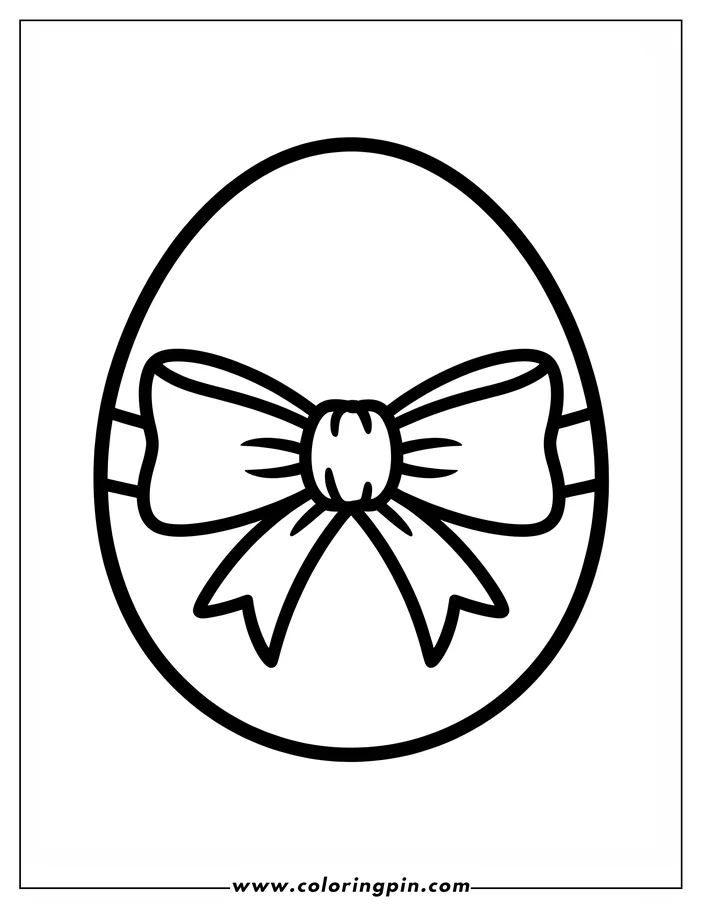 Simple line art of an Easter egg with a bow tied around it, designed as a coloring sheet.