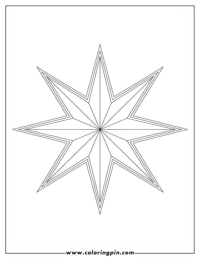 Line art of an eight-pointed star composed of layered geometric lines.
