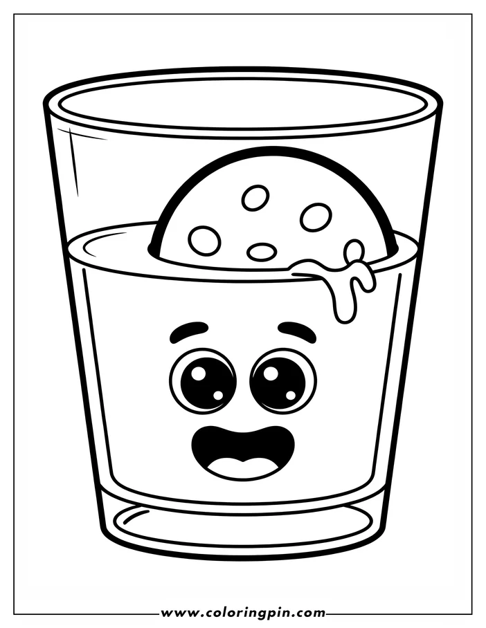 Line art of a happy glass of juice with a lemon slice on the rim