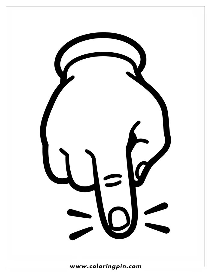 Outline of a hand pointing its index finger downwards, as if pressing a button or emphasizing a point.