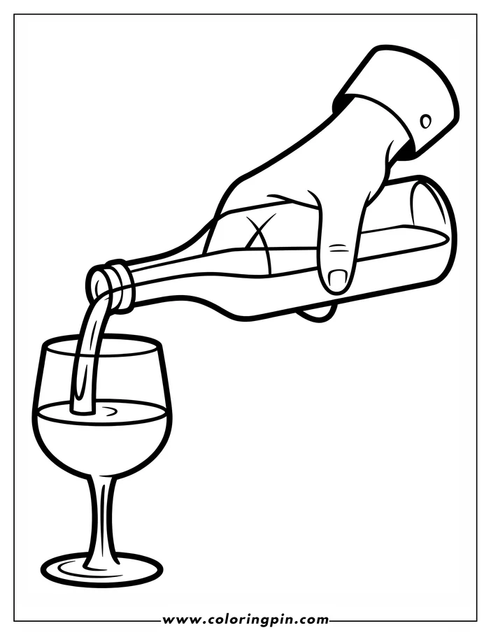 Line art depicts a hand pouring wine from a bottle into a glass.