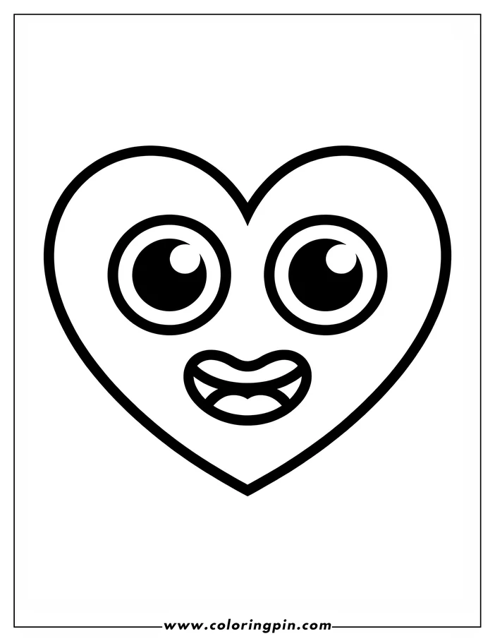 Simple line art of a heart-shaped face with wide eyes and a cheerful smile.