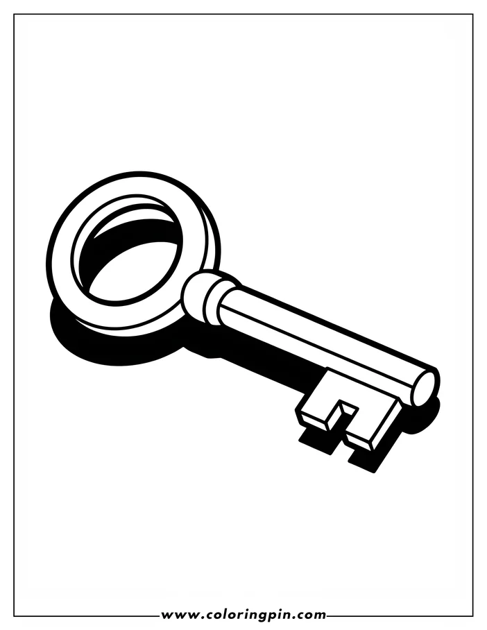 Line art of a simple key with a circular head and rectangular body.