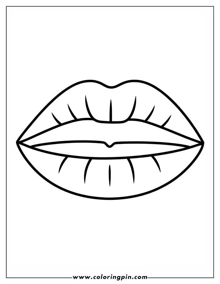 Simple line art of parted lips, ready for coloring.