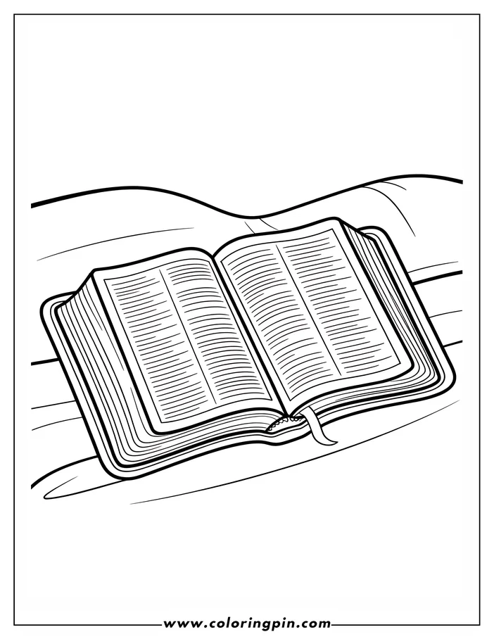 Line art of an open book with a bookmark, ready to be colored.