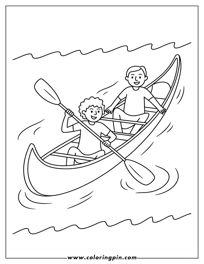 Two people paddling a canoe on the water.