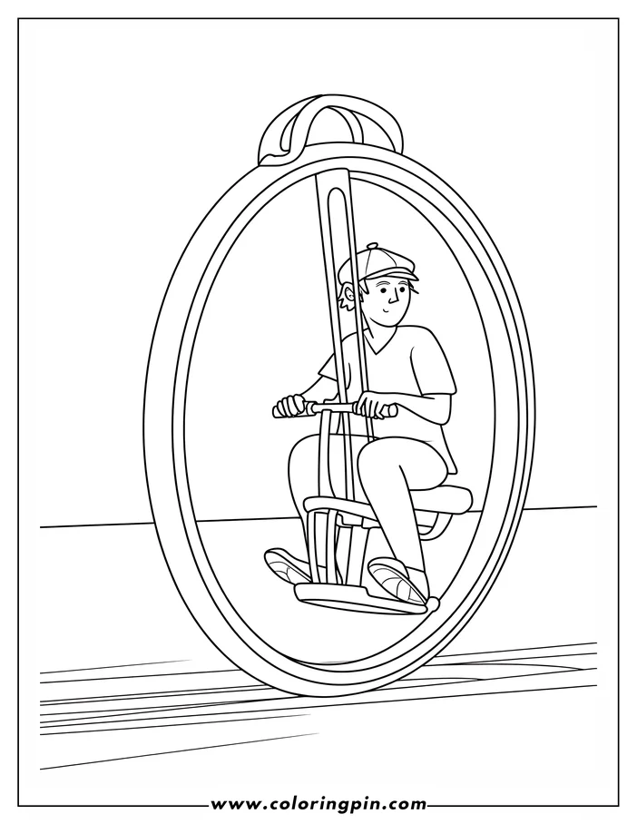 Outline of a person riding a unicycle.