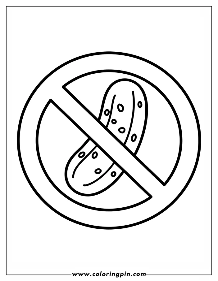 Line art of a pickle with a prohibited symbol over it.