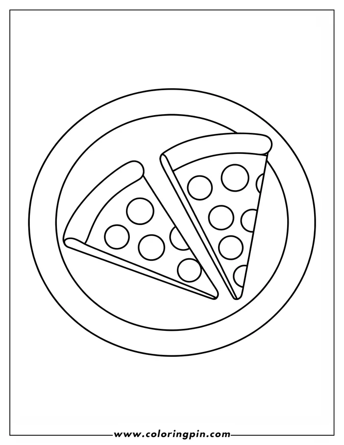 Outline of two pizza slices on a plate, each topped with pepperoni.