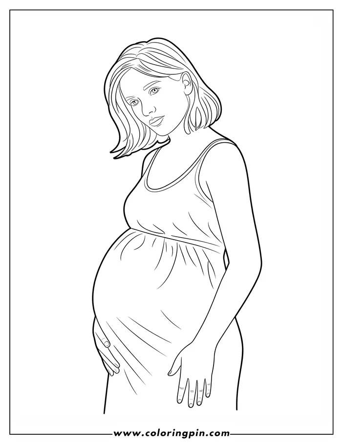 Line drawing of a pregnant woman holding her belly.