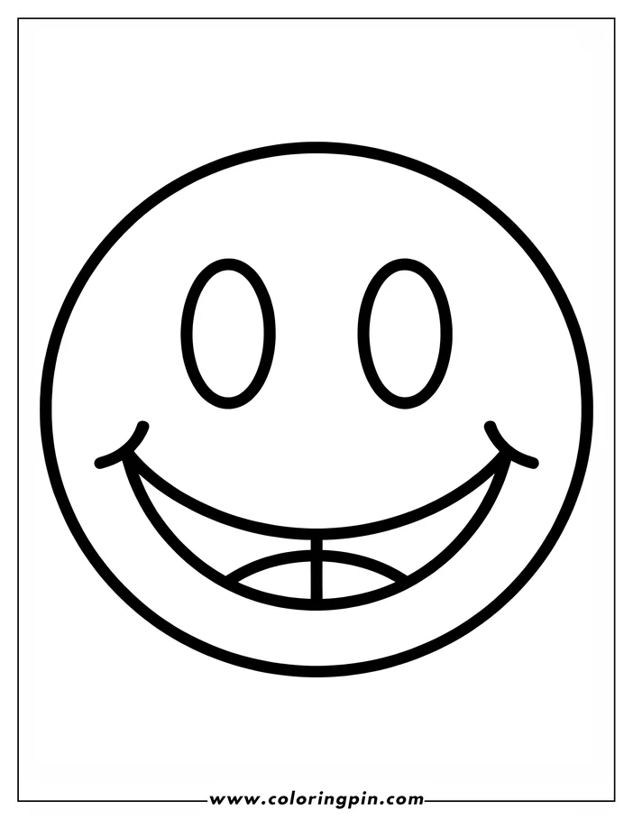 Line art of a grinning smiley face.