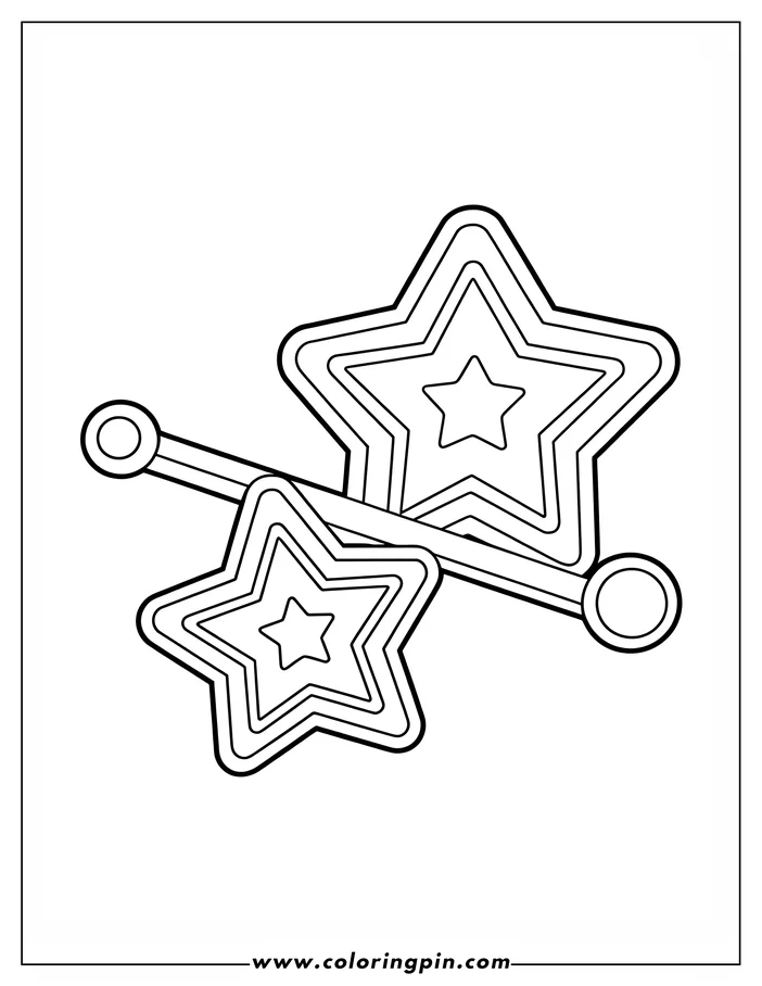 Two five-pointed stars on a stick with circles at each end.