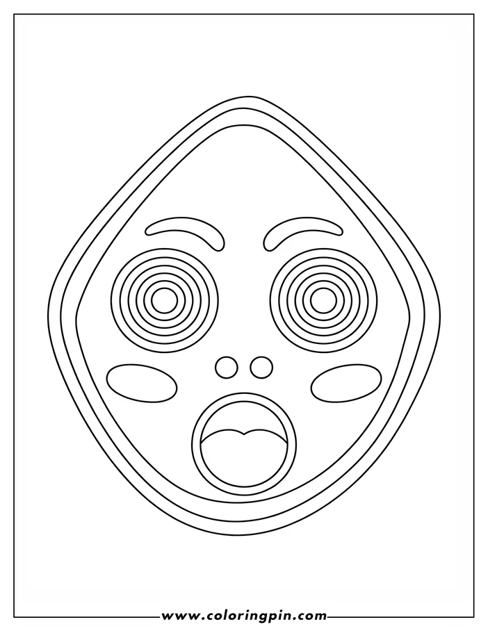 Line art of a surprised face mask with spiral eyes and an open mouth.