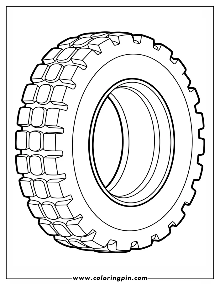 Line art of a tire with visible tread details