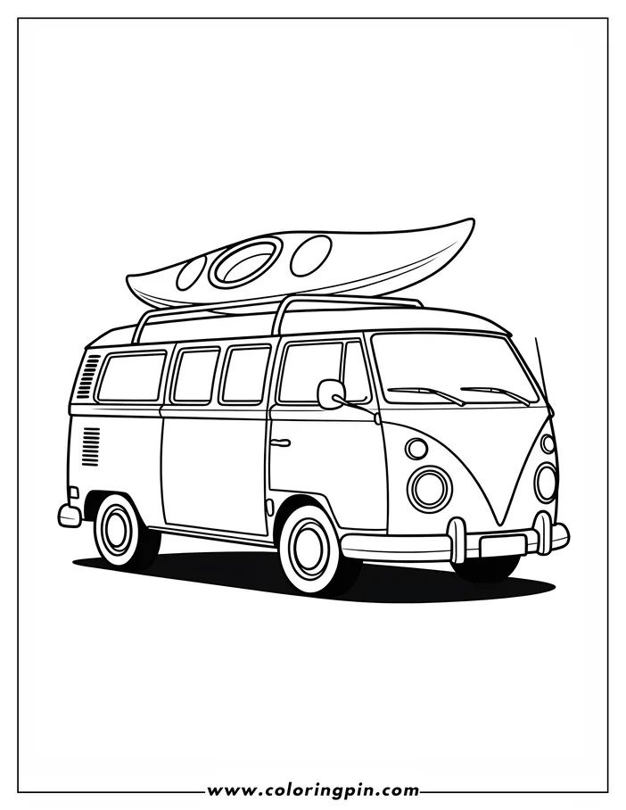 Outline of a classic van with a kayak on the roof rack