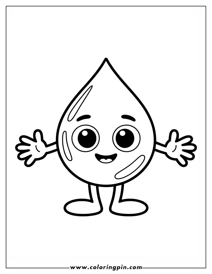 Outline of a friendly cartoon water droplet with open arms.