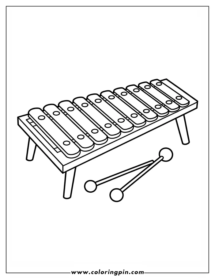 Line art of a xylophone with mallets.