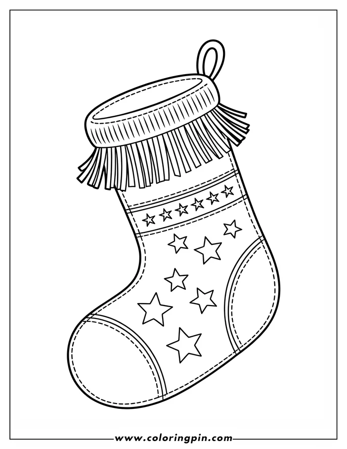 Line drawing of a Christmas stocking with stars on it