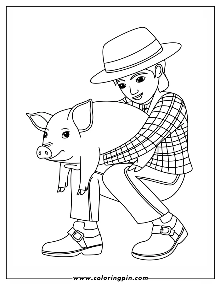 Outline of a farmer holding a piglet.