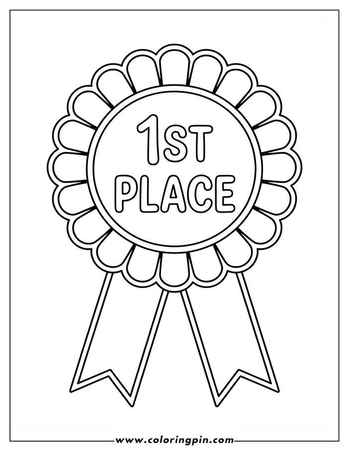 Line art of a first place ribbon with a scalloped edge and two tails.