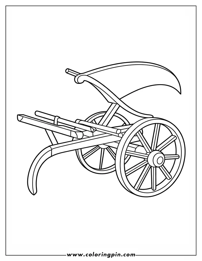 Line drawing of a basic hand cart with two wheels and a handle.