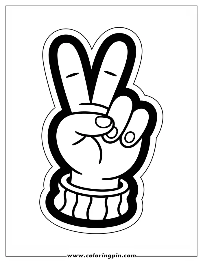 Cartoon hand making a peace sign with striped sleeve