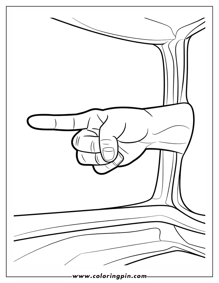 Line art of a hand pointing left.