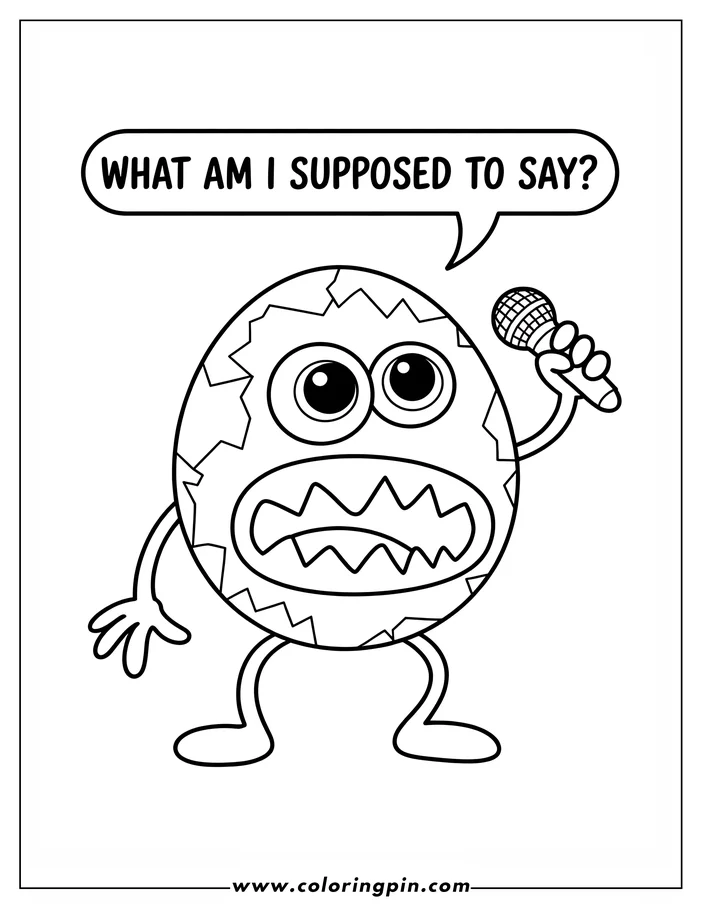 Outline of a cartoon monster holding a microphone, as if about to sing or speak