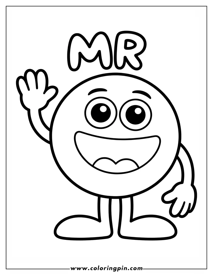 Line art of Mr. Men waving and smiling.