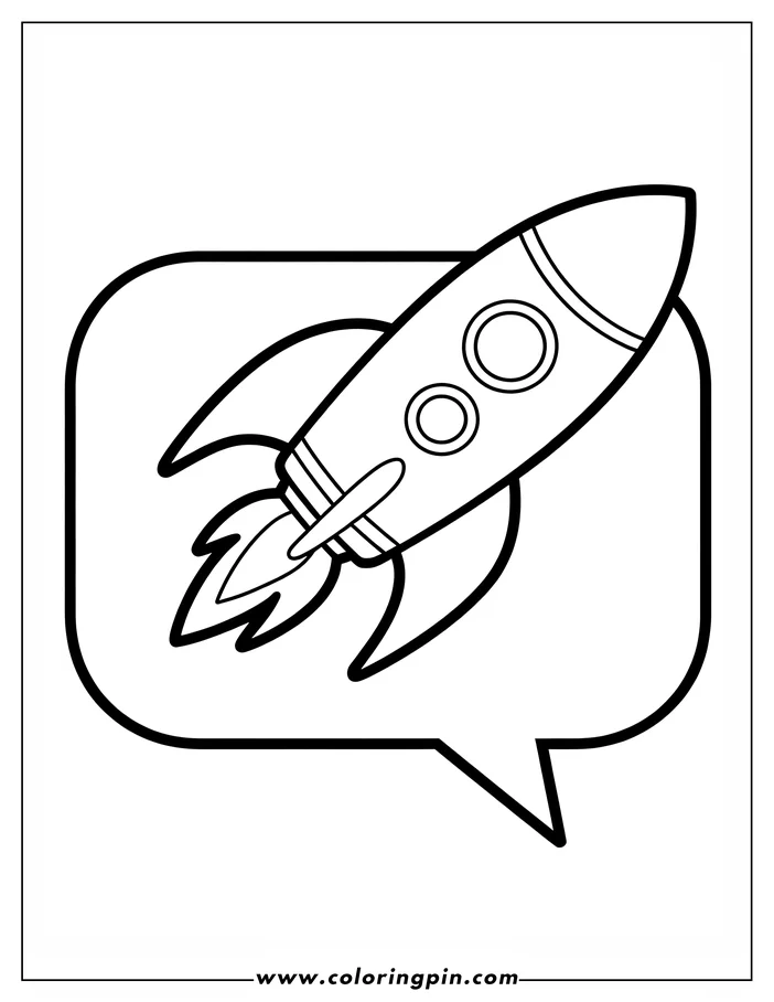 Line art of a rocket flying inside a speech bubble