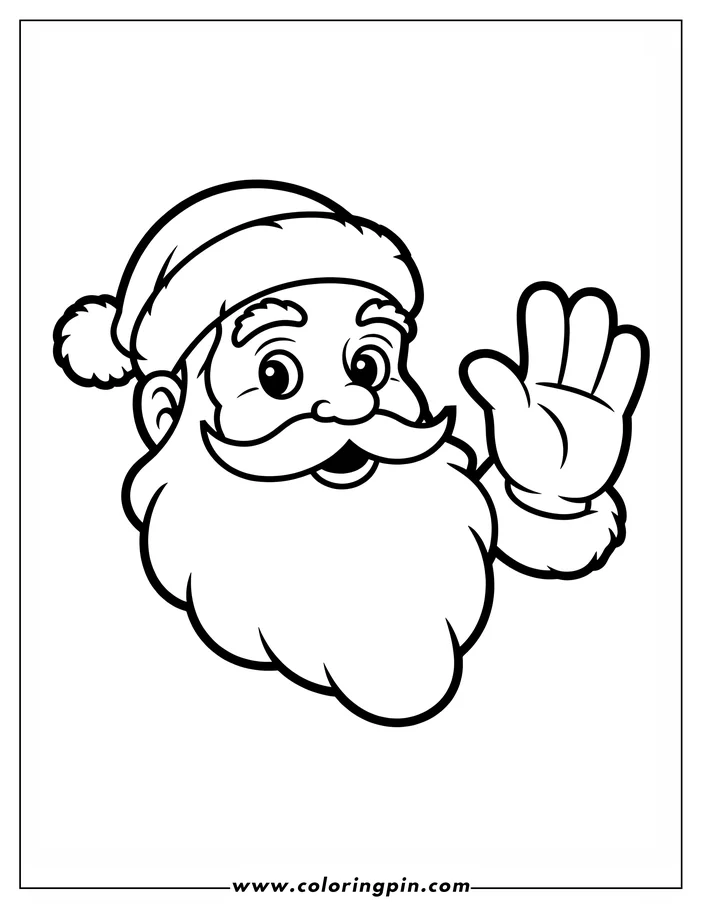 Line drawing of Santa Claus waving his hand, with a friendly expression.