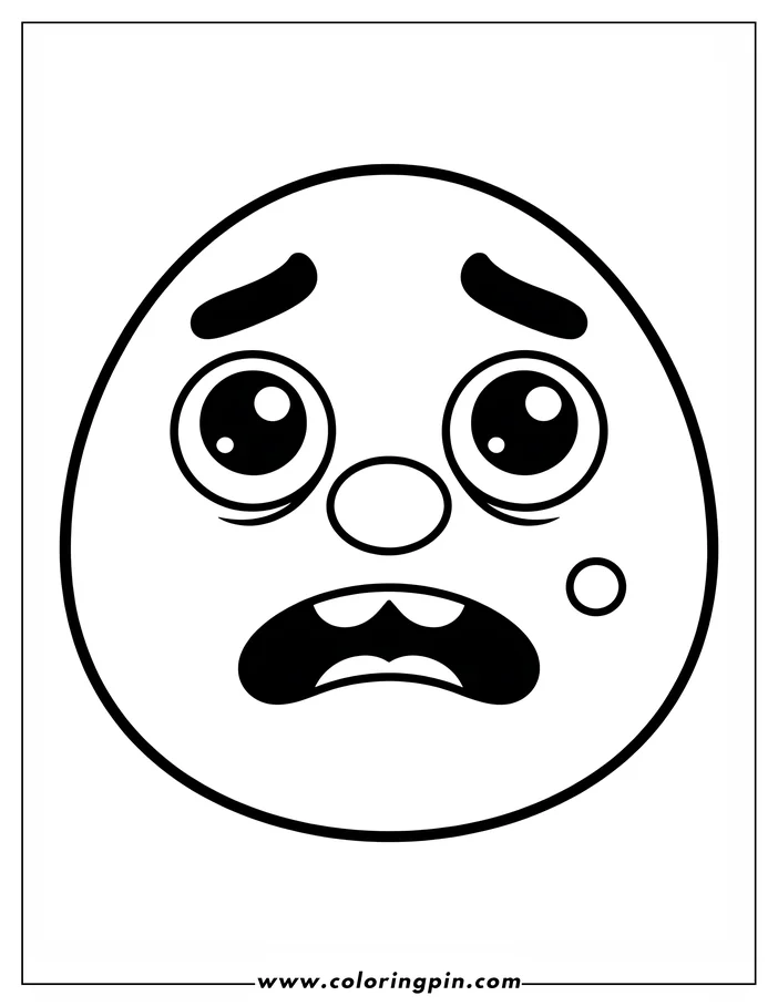 Line art of a scared cartoon face with wide eyes and open mouth.