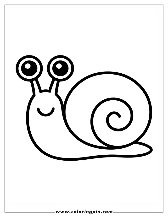 Outline of a friendly cartoon snail with a spiral shell