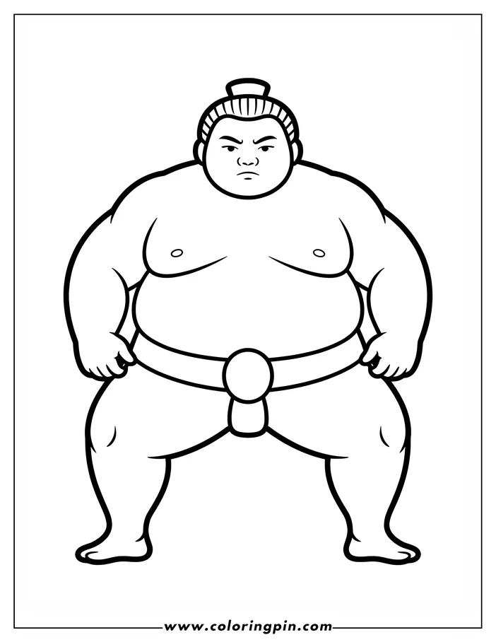 Line art of a sumo wrestler in a ready stance.