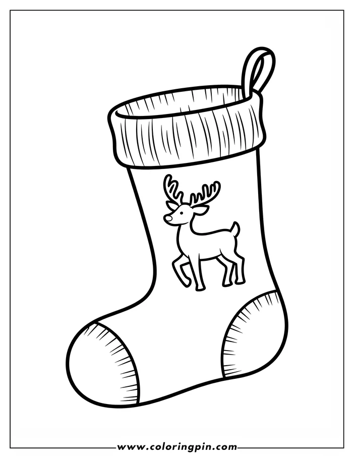 Outline of a Christmas stocking with a reindeer on it.